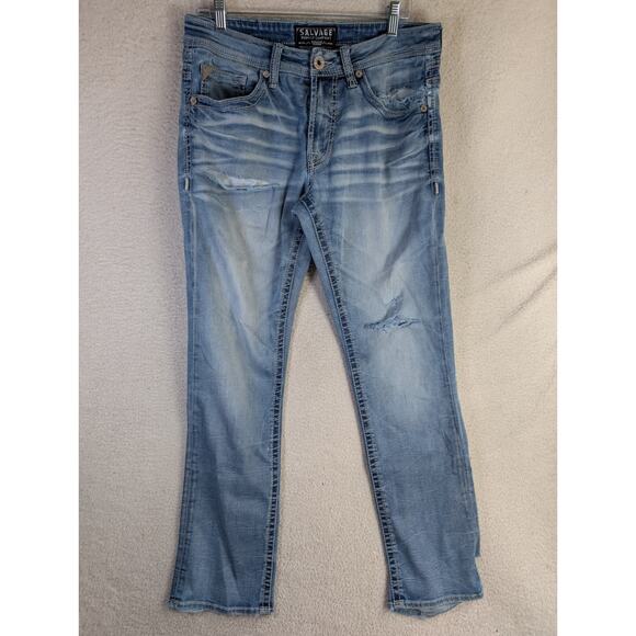 Salvage Buckle Jeans Mens 32R 32x32 Blue Mayhem Straight Leg Distressed Stretch - Picture 1 of 16